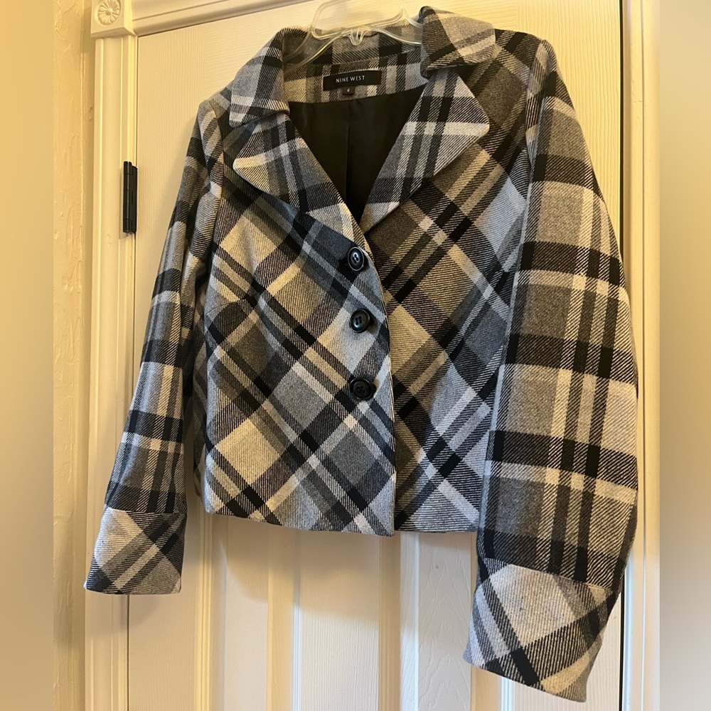 Nine West Women's Black and Gray Plaid Blazer